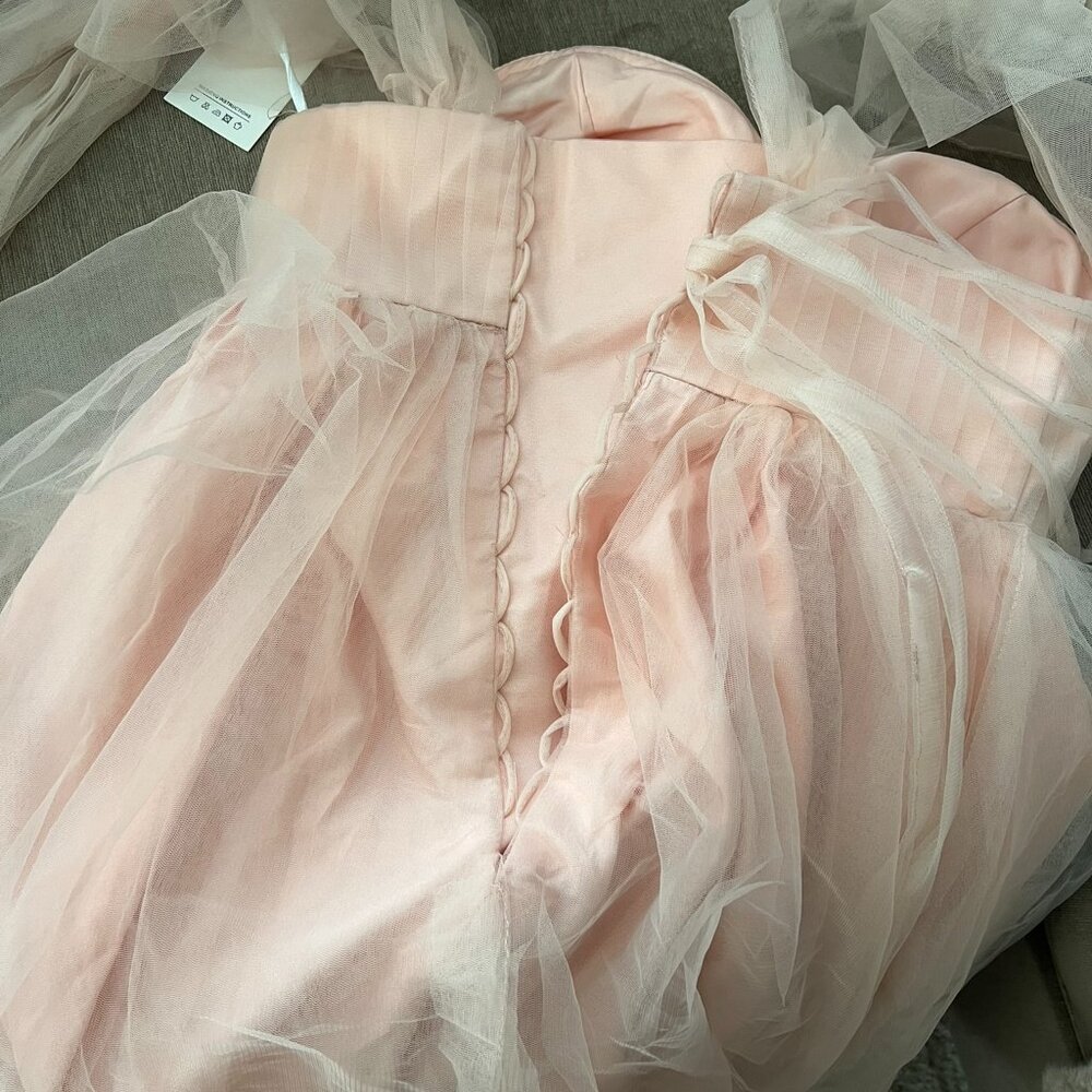 Blush Pink Tulle Off Shoulder Maternity Gown - Picture 5 of 12